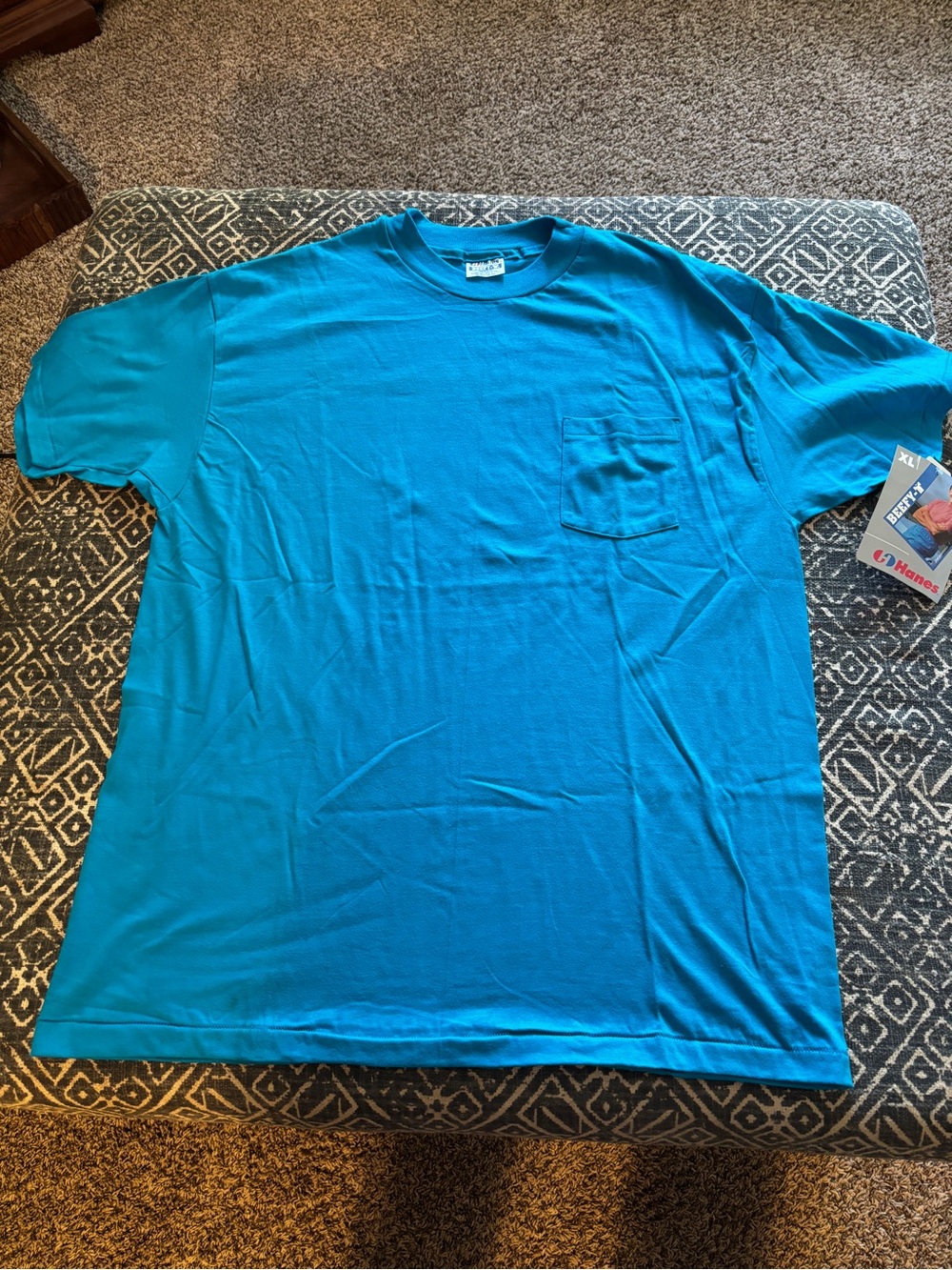 Vintage Hanes Beefy-T Men’s XL Teal Pocket T-Shirt with Original Tag